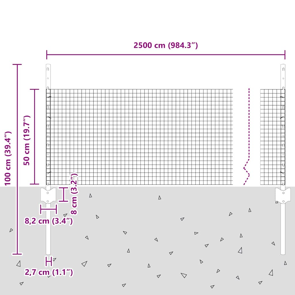 Recinzione in filo saldato per esterni con pali 25 x 0,5 m Rete