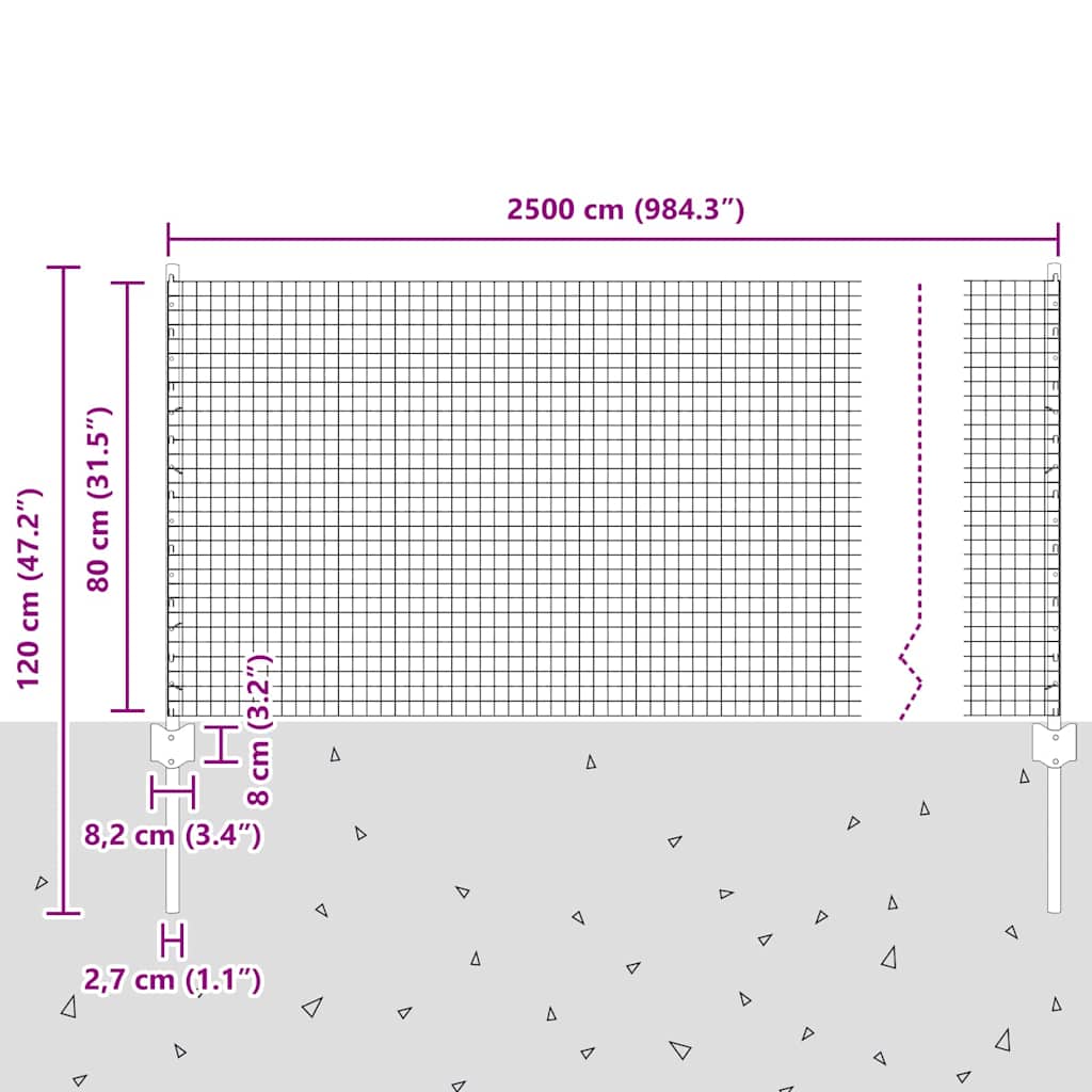 Recinzione in filo saldato per esterni con pali 25 x 0,8 m Rete