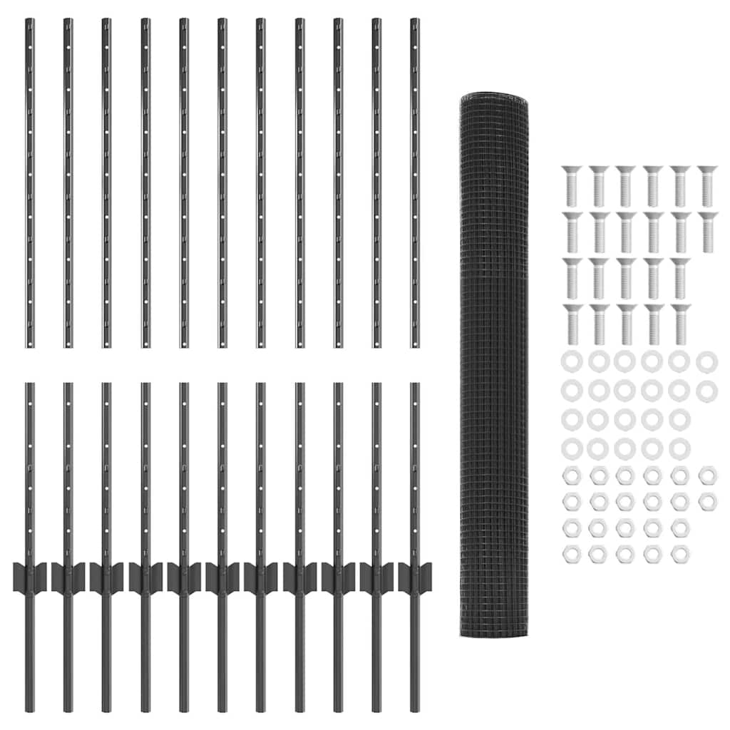 Recinzione in filo saldato per esterni con pali 25 x 1 m Grigio