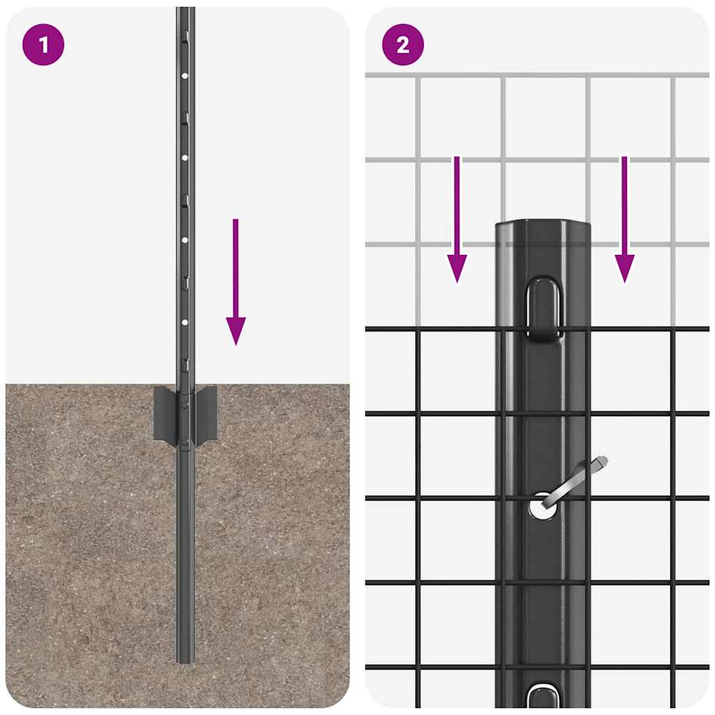 Recinzione con Posto Grigio 0,6 x 50 m Acciaio e PVC