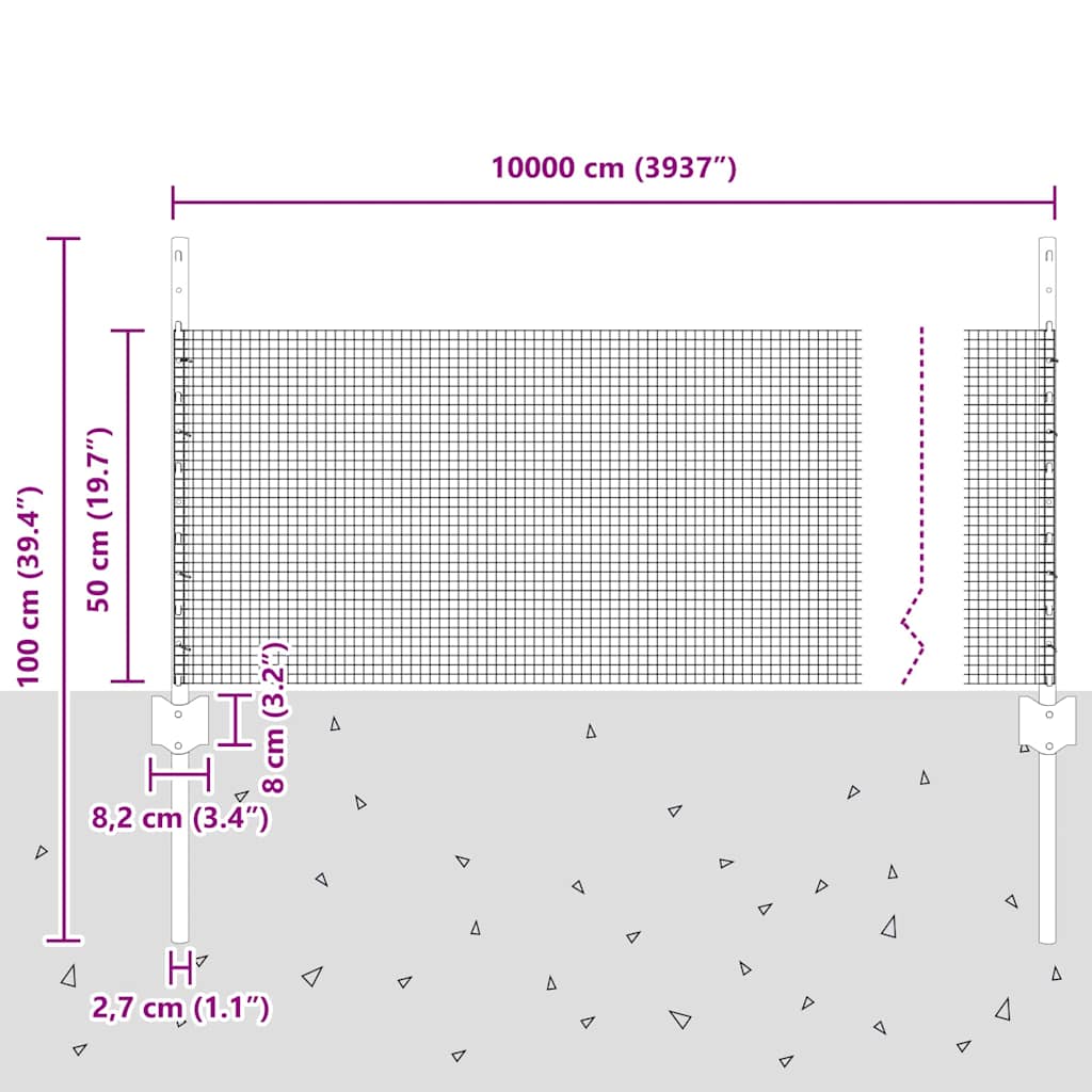 Recinzione in filo saldato per esterni con pali 100 x 0,5 m