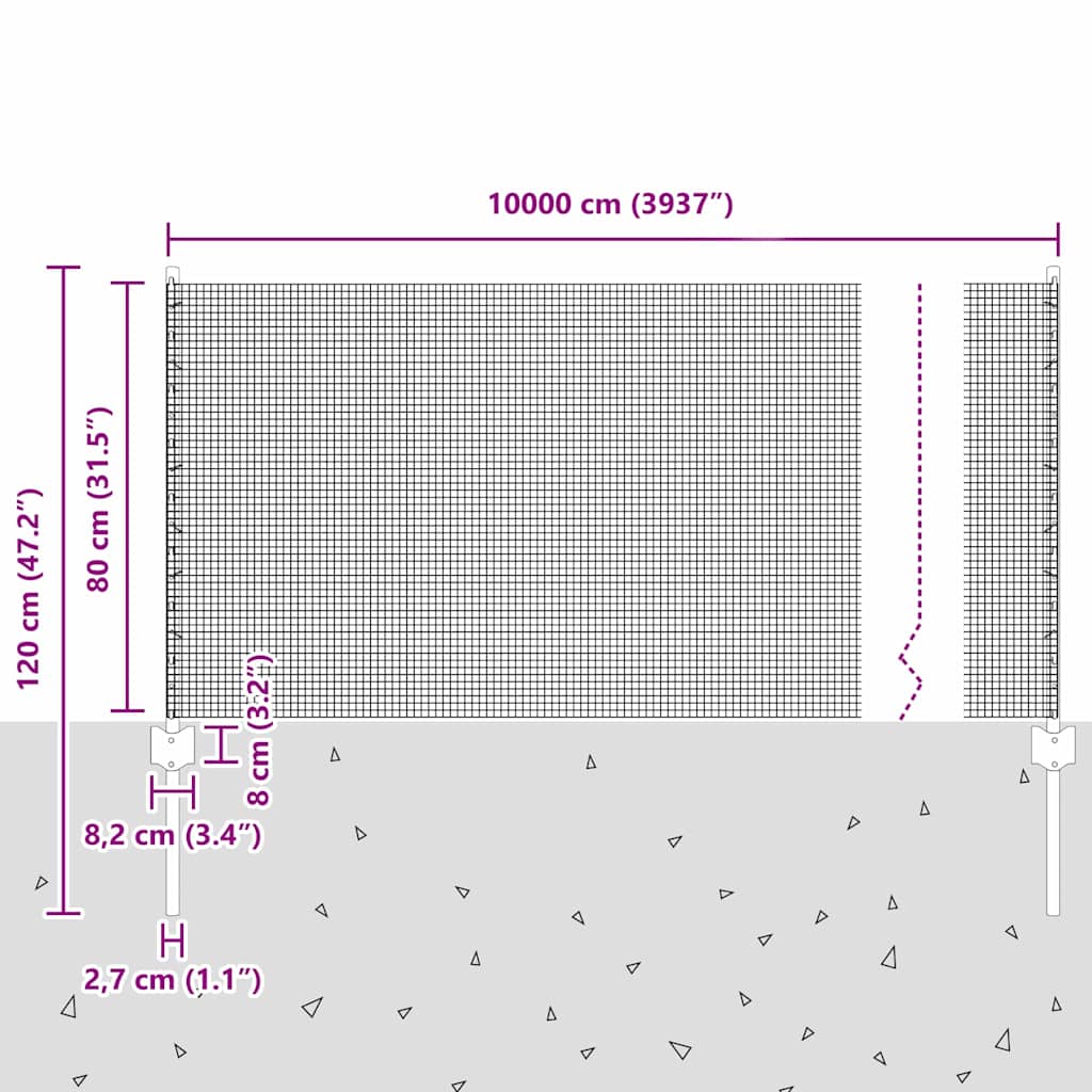 Recinzione in filo saldato per esterni con pali 100 x 0,8 m