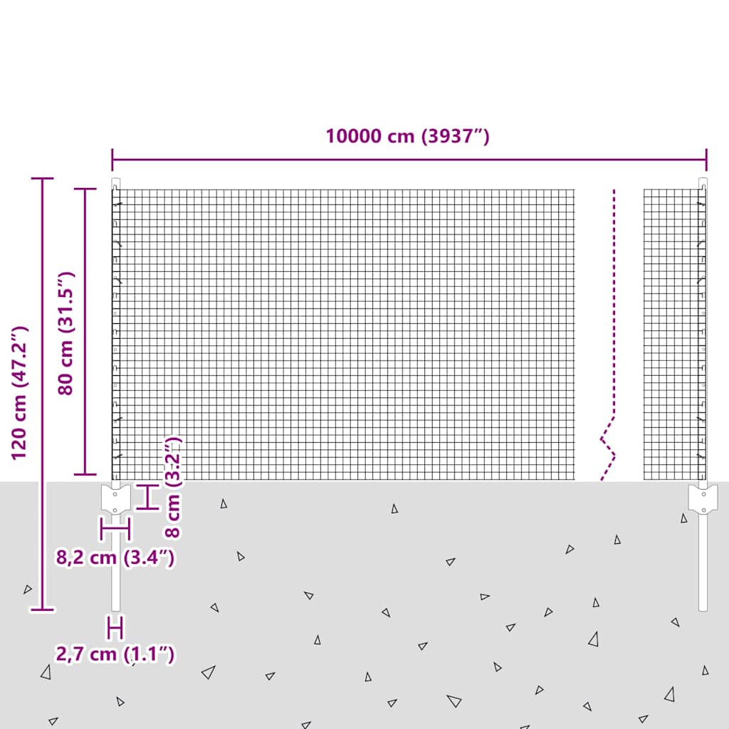 Recinzione in filo saldato per esterni con pali 100 x 0,8 m