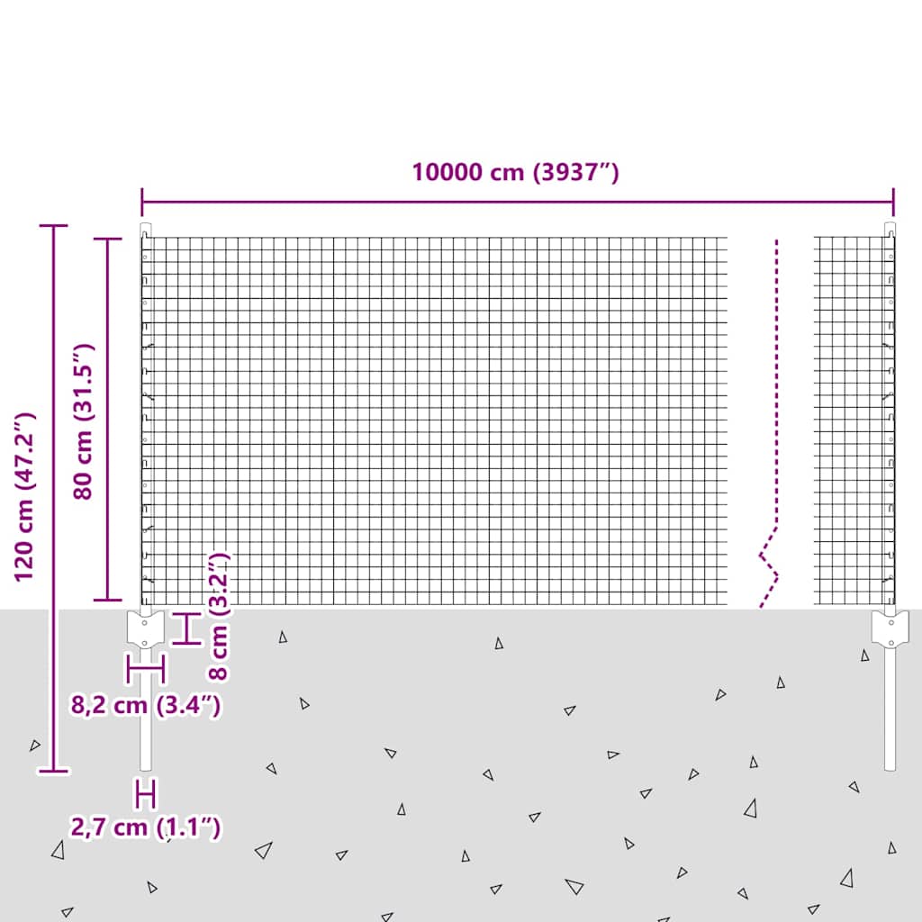 Recinzione in filo saldato per esterni con pali 100 x 0,8 m
