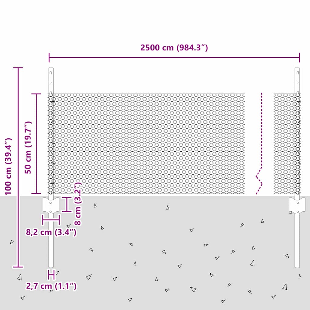 Recinzione esagonale da esterno con palo 25 x 0,5 m Verde Rete