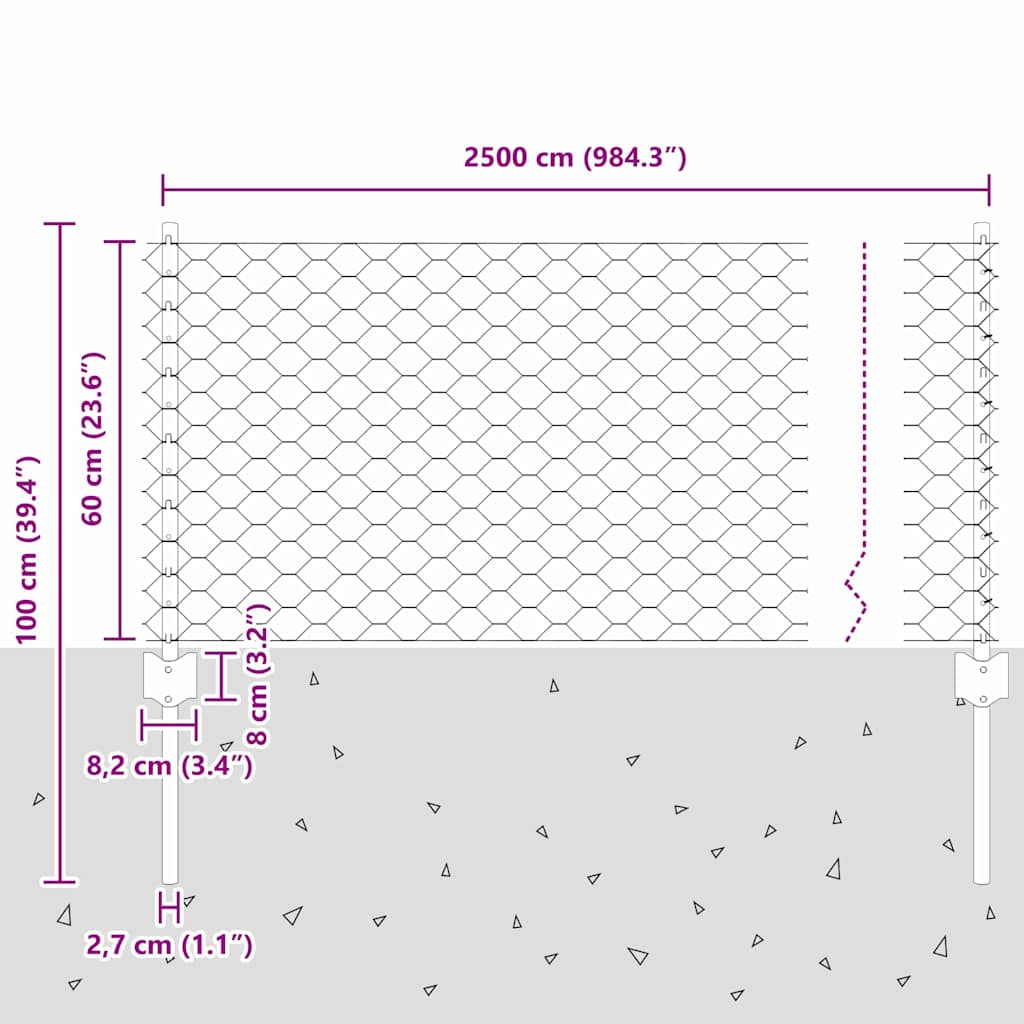 Recinzione esagonale da esterno con palo 25 x 0,6 m Verde Rete