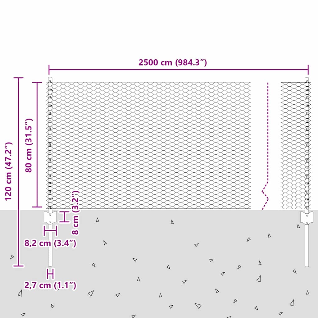 Recinzione esagonale da esterno con palo 25 x 0,8 m Verde Rete