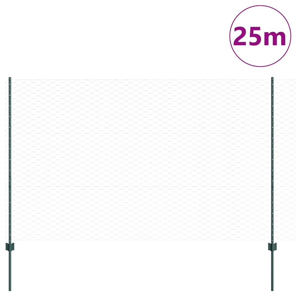 Recinzione esagonale da esterno con palo 25 x 1,5 m Verde Rete