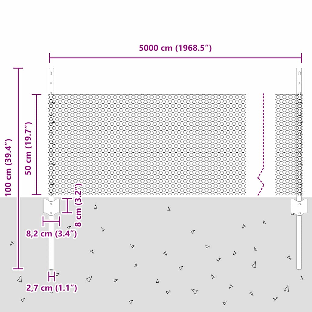 Recinzione esagonale da esterno con palo 50 x 0,5 m Verde Rete