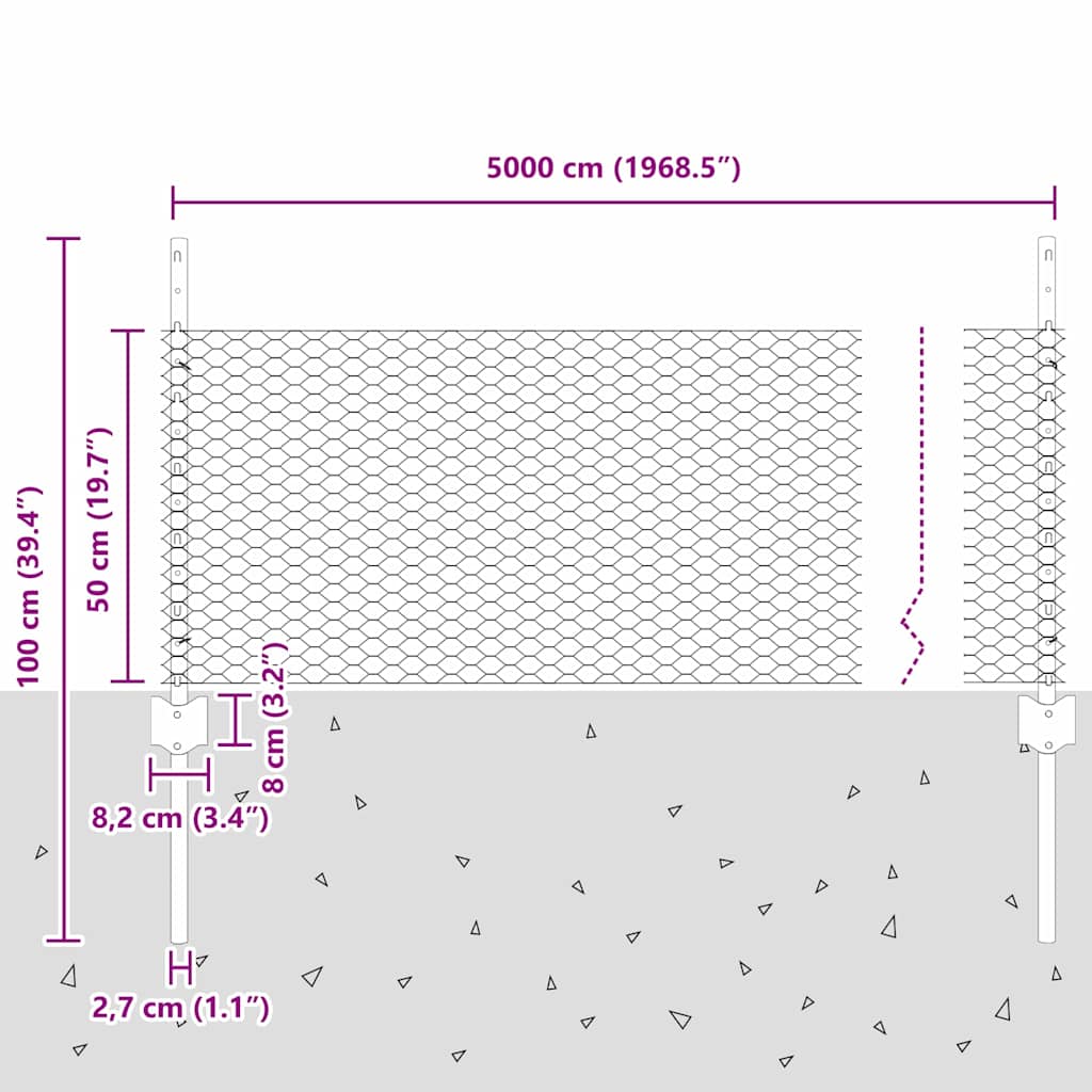 Recinzione esagonale da esterno con palo 50 x 0,5 m Verde Rete