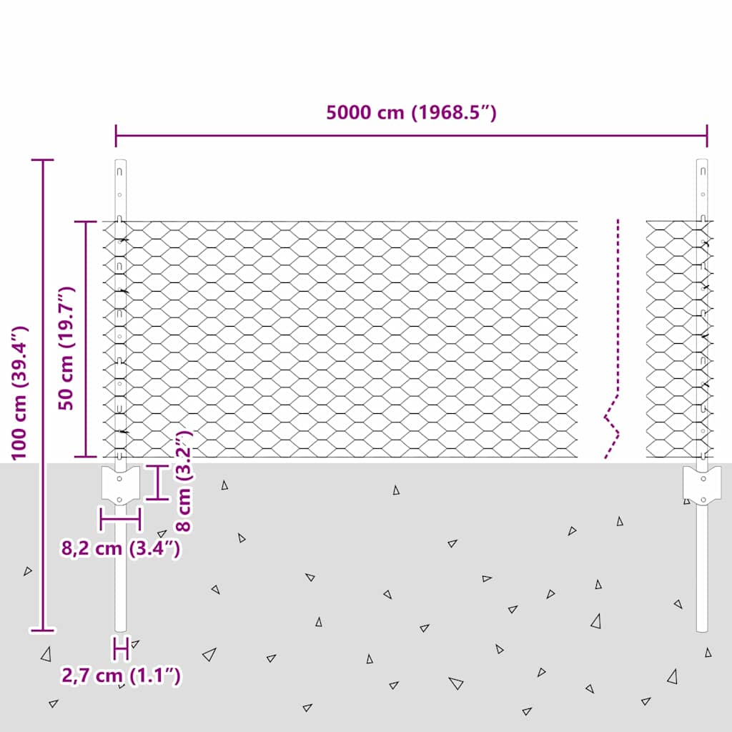 Recinzione esagonale da esterno con palo 50 x 0,5 m Verde Rete