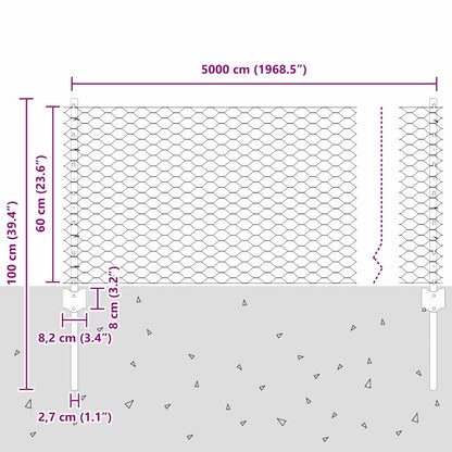 Recinzione esagonale da esterno con palo 50 x 0,6 m Verde Rete