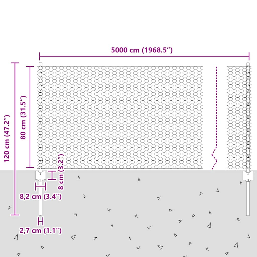 Recinzione esagonale da esterno con palo 50 x 0,8 m Verde Rete