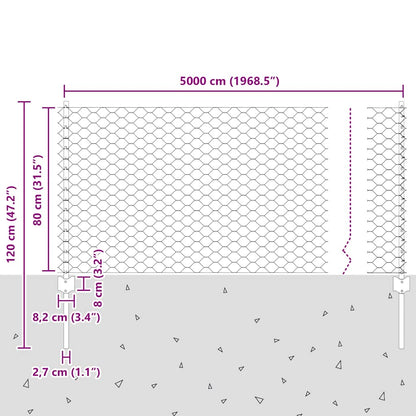 Recinzione esagonale da esterno con palo 50 x 0,8 m Verde Rete