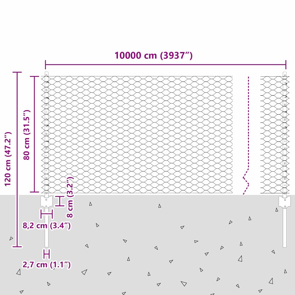Recinzione esagonale da esterno con palo 100 x 0,8 m Verde Rete