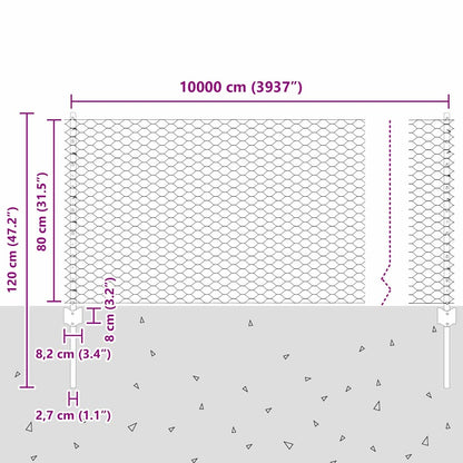 Recinzione esagonale da esterno con palo 100 x 0,8 m Verde Rete
