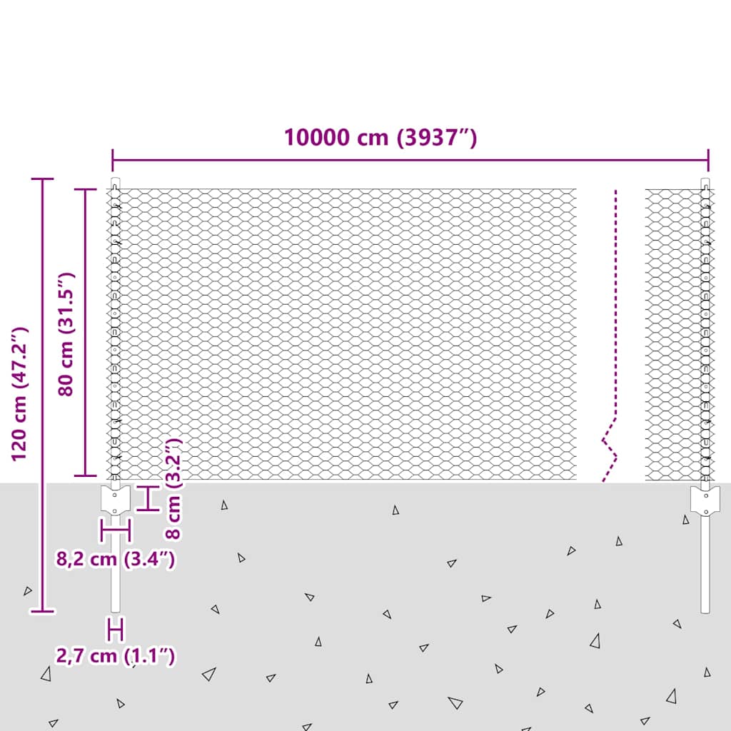Recinzione esagonale da esterno con palo 100 x 0,8 m Verde Rete