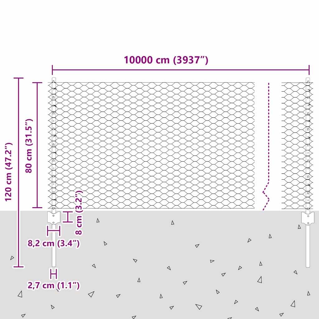 Recinzione esagonale da esterno con palo 100 x 0,8 m Verde Rete