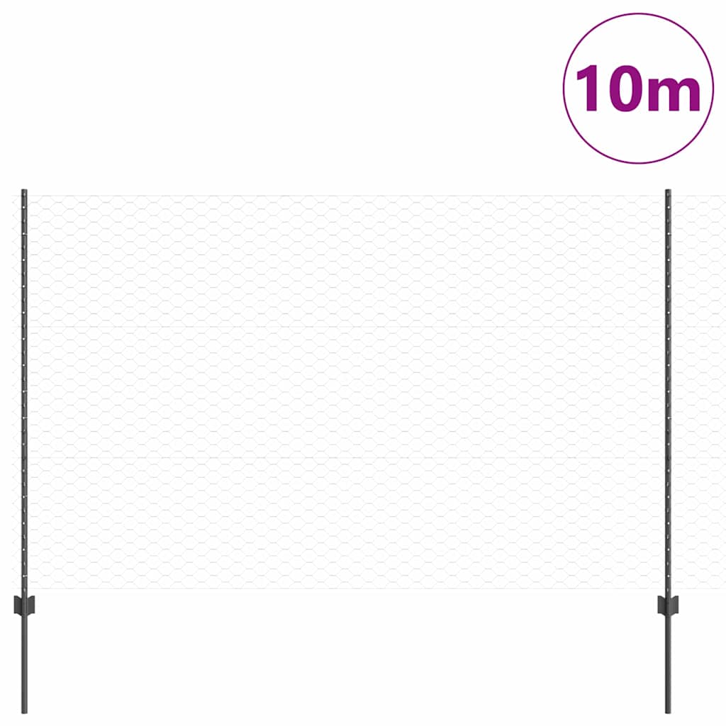 Recinzione esagonale da esterno con palo 10 x 1,5 m Grigio Rete