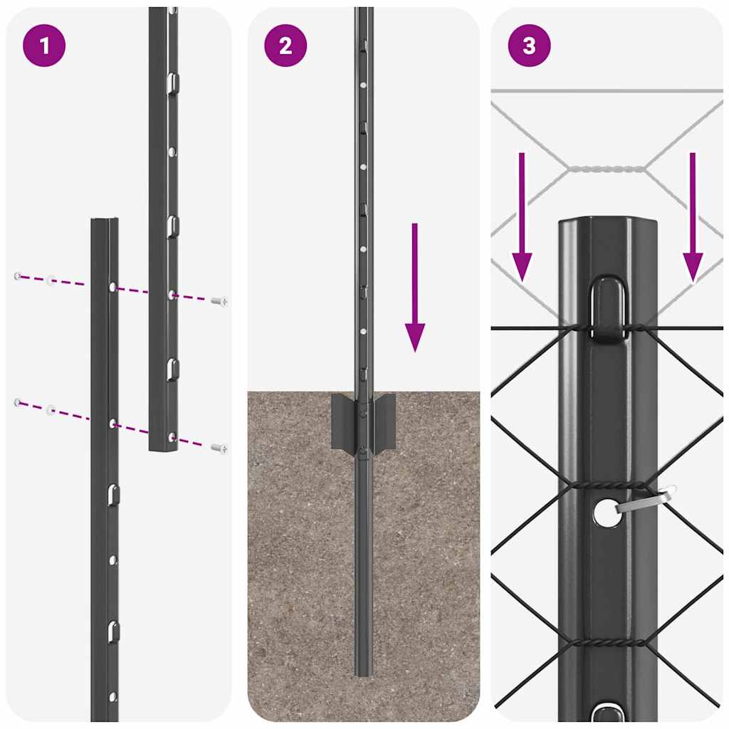 Recinzione esagonale da esterno con palo 10 x 1,6 m Grigio Rete