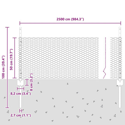 Recinzione esagonale da esterno con palo 25 x 0,5 m Grigio Rete