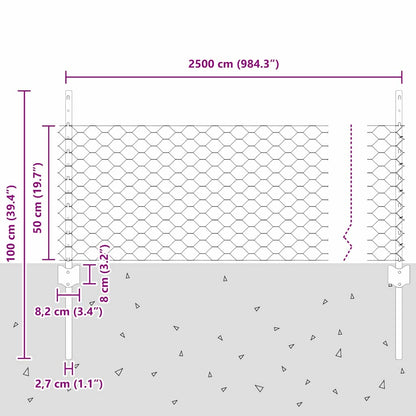 Recinzione esagonale da esterno con palo 25 x 0,5 m Grigio Rete