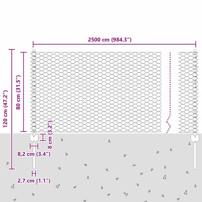 Recinzione esagonale da esterno con palo 25 x 0,8 m Grigio Rete