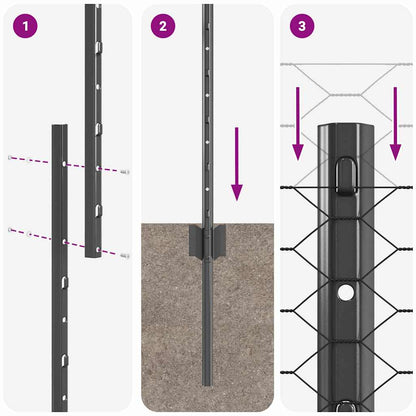 Recinzione esagonale da esterno con palo 25 x 1 m Grigio Rete