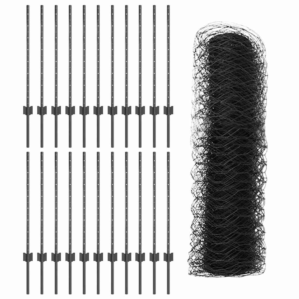 Recinzione con Posto Grigio 0,8 x 50 m Acciaio e PVC