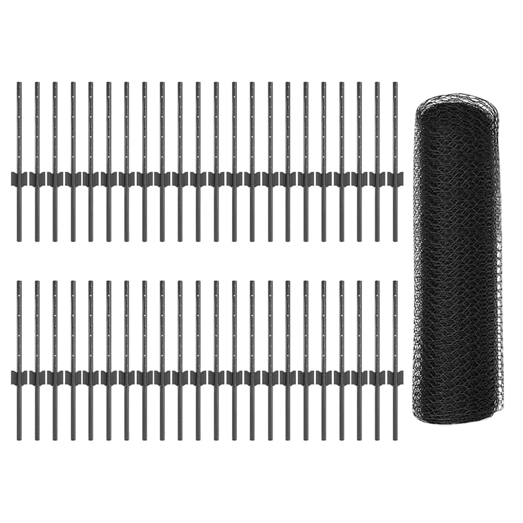 Recinzione con Posto Grigio 0,4 x 100 m Acciaio e PVC