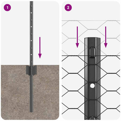 Recinzione con Posto Grigio 0,8 x 100 m Acciaio e PVC