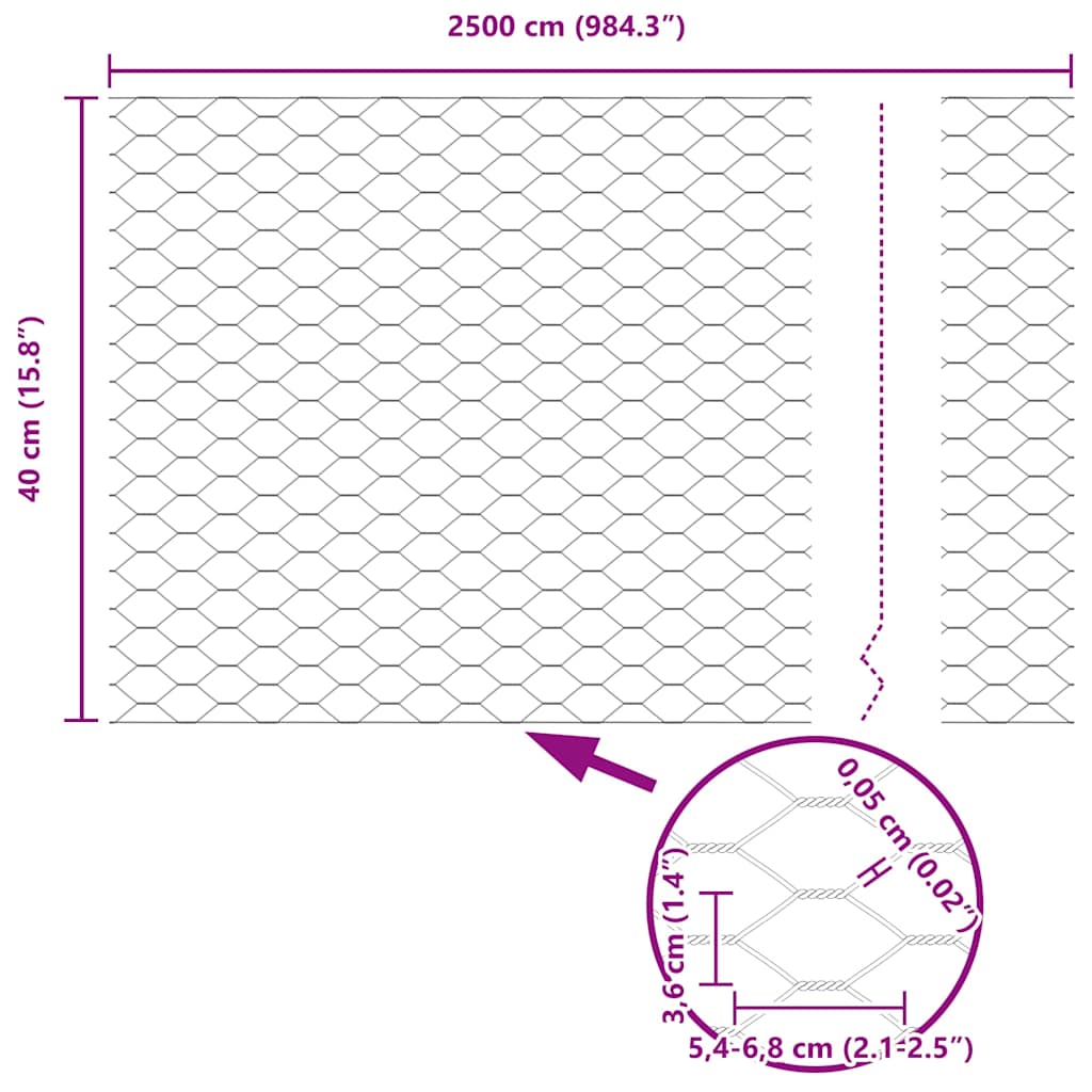 Recinzione esagonale da esterno con palo 25 x 0,4 m Argento