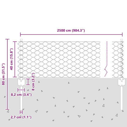 Recinzione esagonale da esterno con palo 25 x 0,4 m Argento
