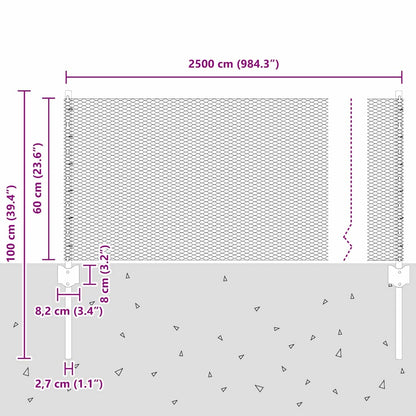 Recinzione esagonale da esterno con palo 25 x 0,6 m Argento