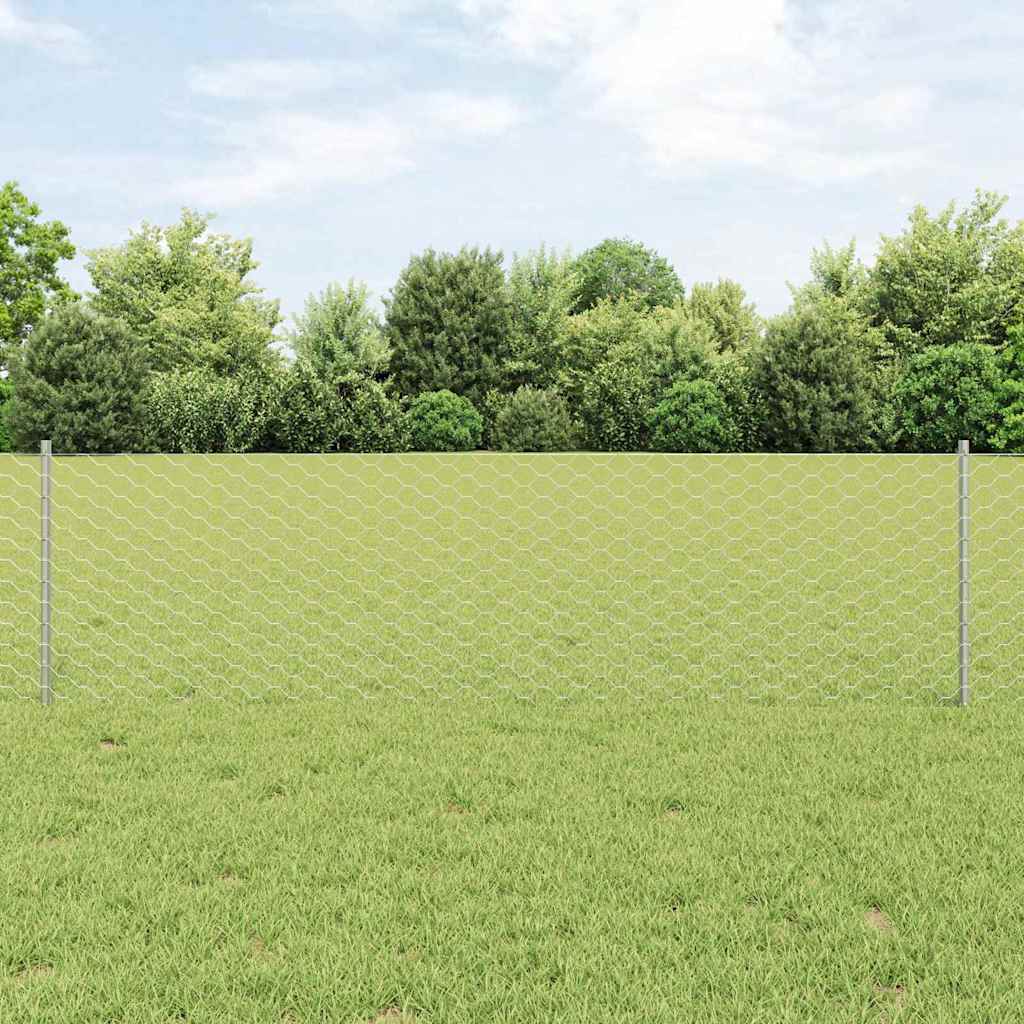Recinzione esagonale da esterno con palo 25 x 0,6 m Argento