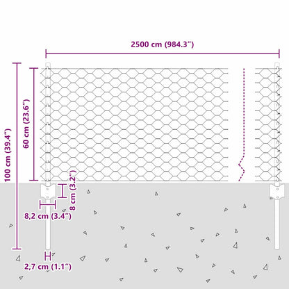 Recinzione esagonale da esterno con palo 25 x 0,6 m Argento