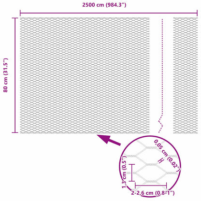 Recinzione esagonale da esterno con palo 25 x 0,8 m Argento