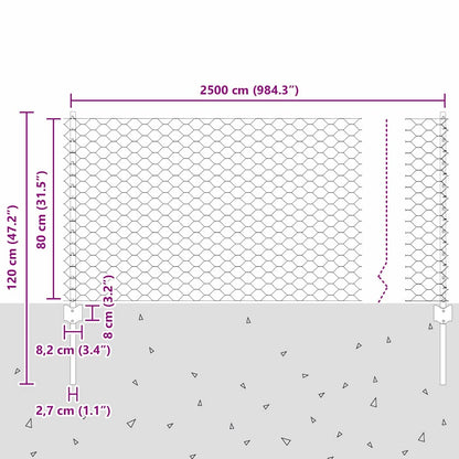 Recinzione esagonale da esterno con palo 25 x 0,8 m Argento