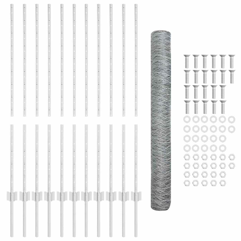 Recinzione esagonale da esterno con palo 25 x 1,2 m Argento