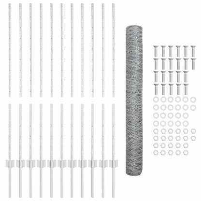 Recinzione esagonale da esterno con palo 25 x 1,2 m Argento