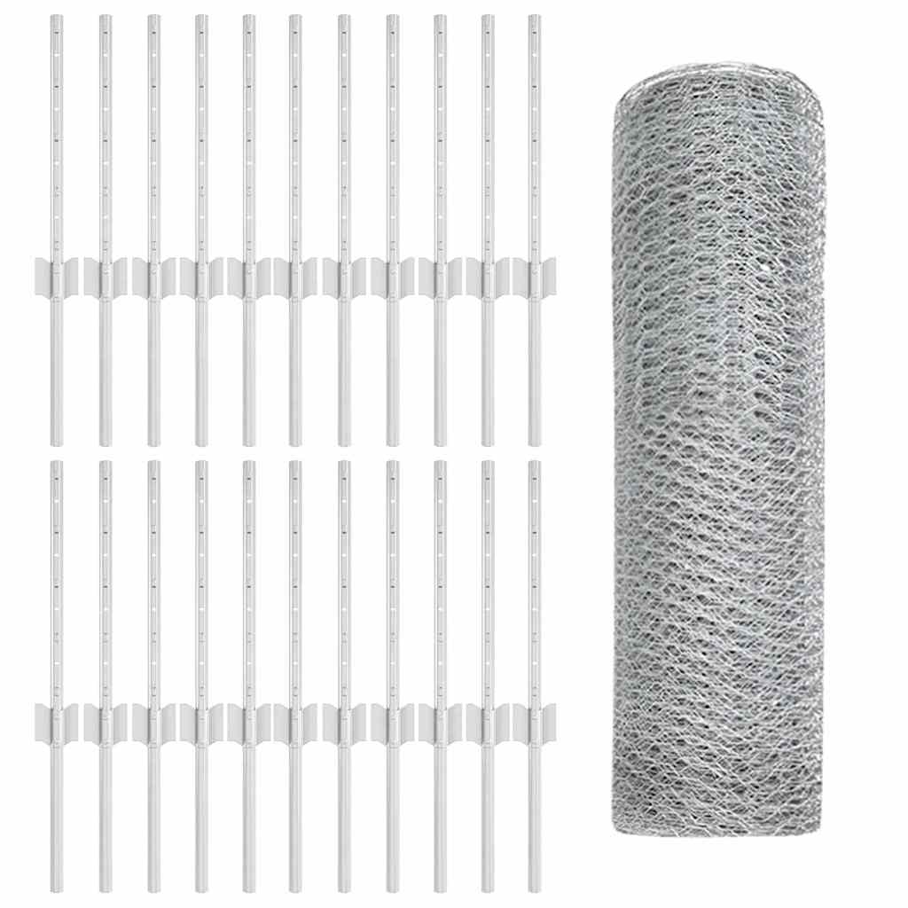 Recinzione esagonale da esterno con palo 50 x 0,4 m Argento