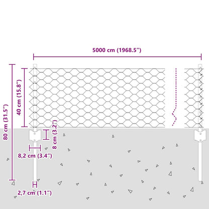 Recinzione esagonale da esterno con palo 50 x 0,4 m Argento