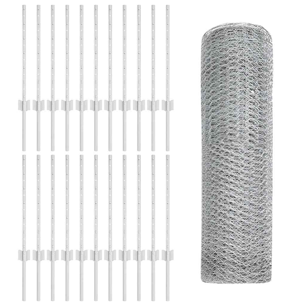 Recinzione esagonale da esterno con palo 50 x 0,5 m Argento