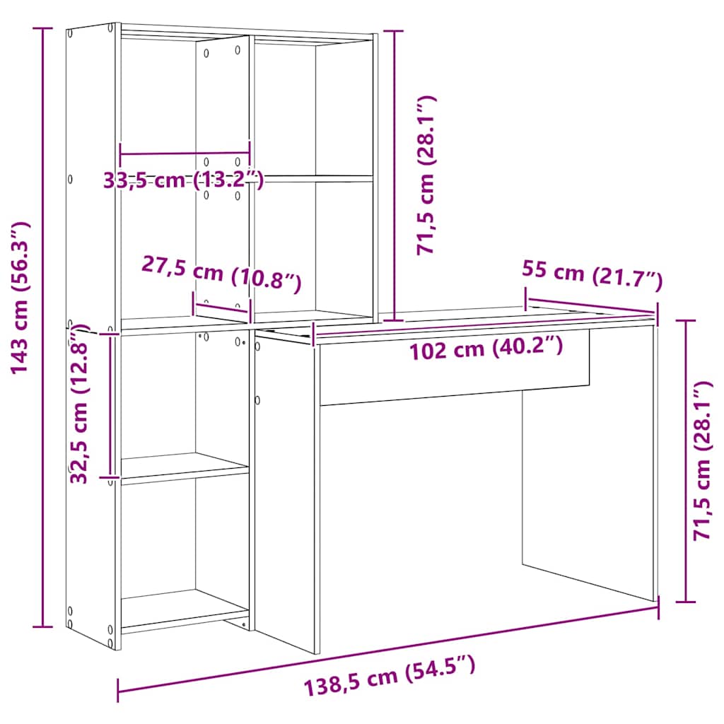 Scrivania Grigio cemento 138,5 x 55 x 143 cm Legno multistrato