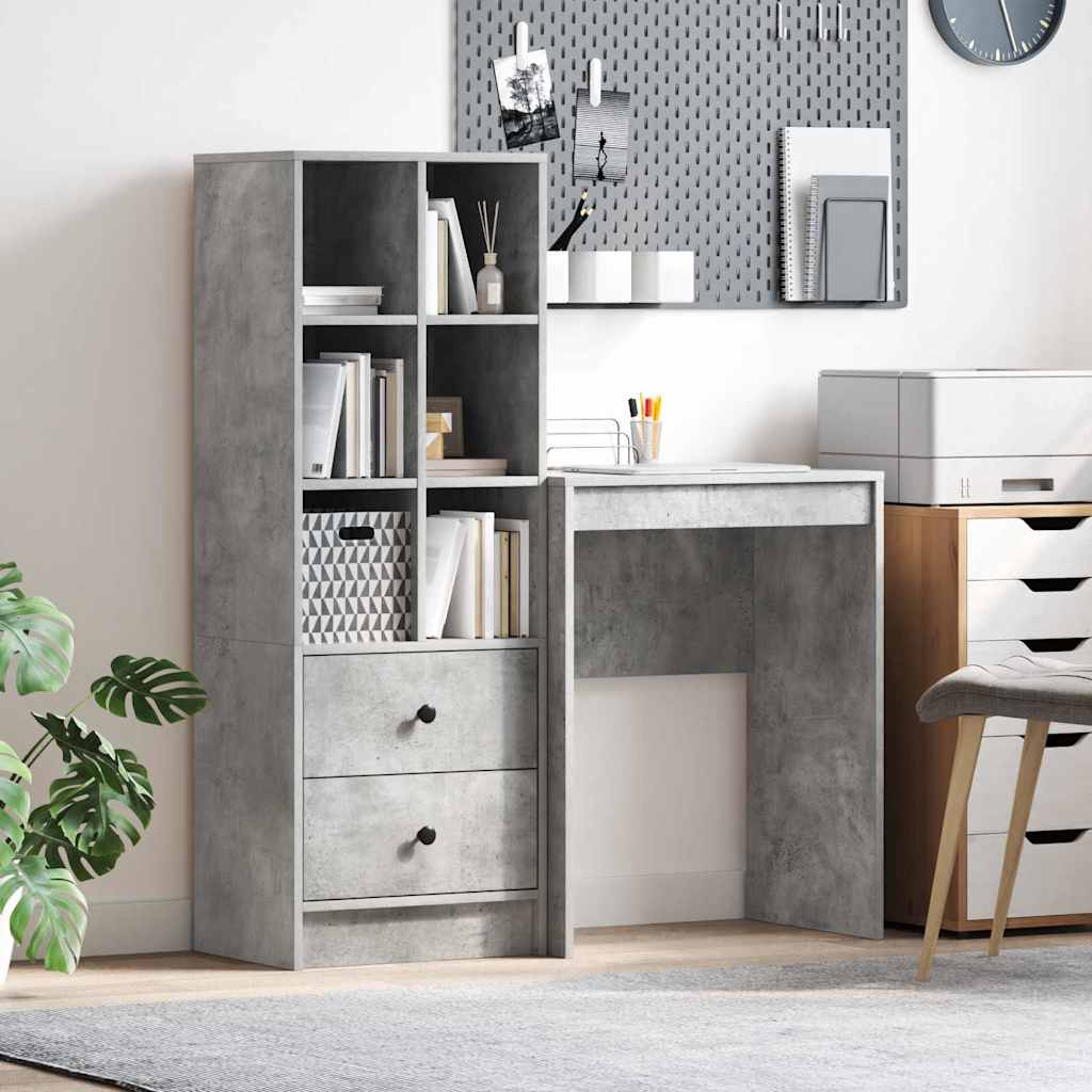 Scrivania con cassetto 2 pcs Grigio cemento