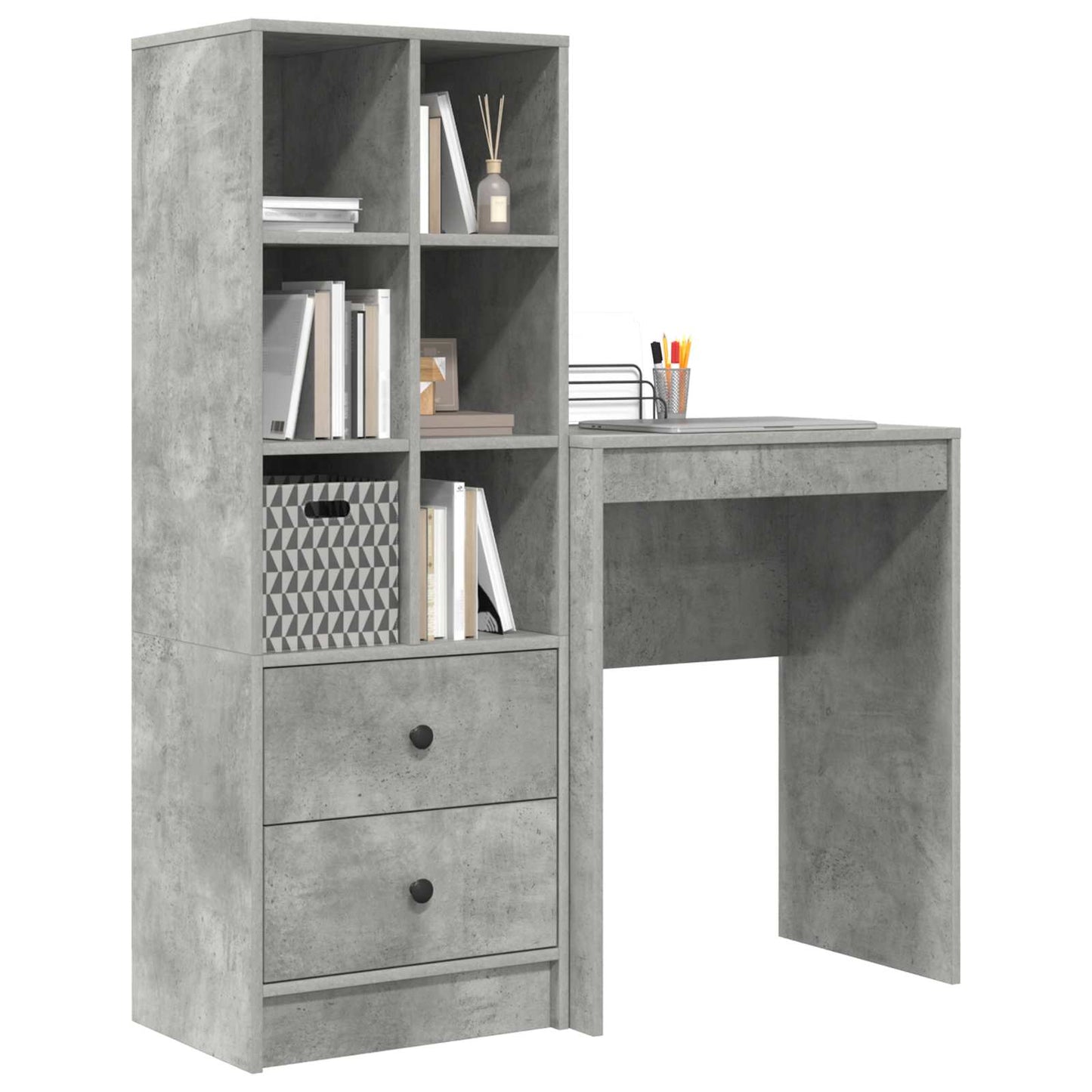 Scrivania con cassetto con lo scaffale 2 pcs Grigio cemento