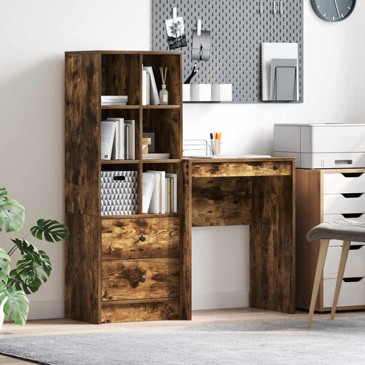 Scrivania con cassetto con lo scaffale 2 pcs Rovere fumé