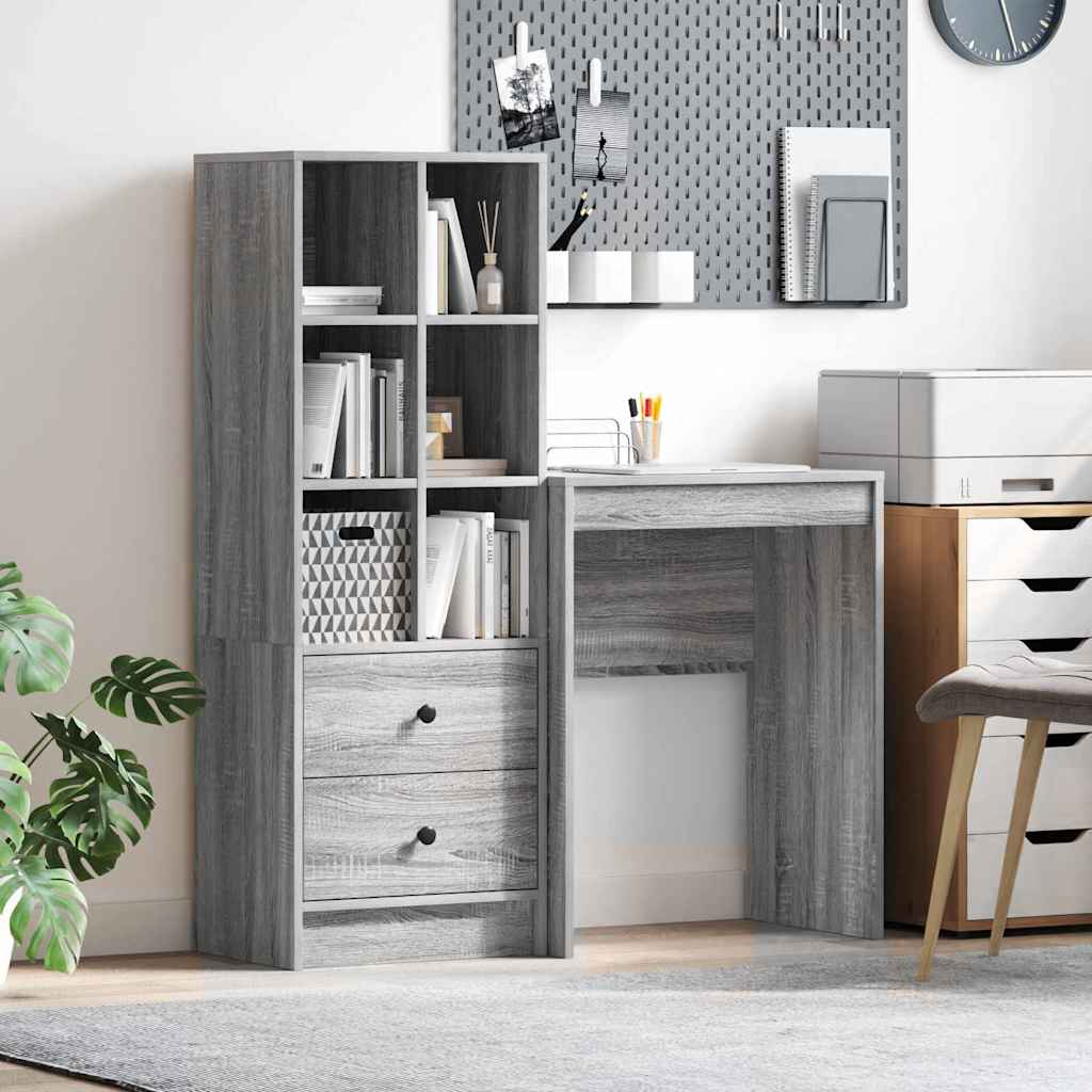 Scrivania con cassetto 2 pcs Grigio Sonoma
