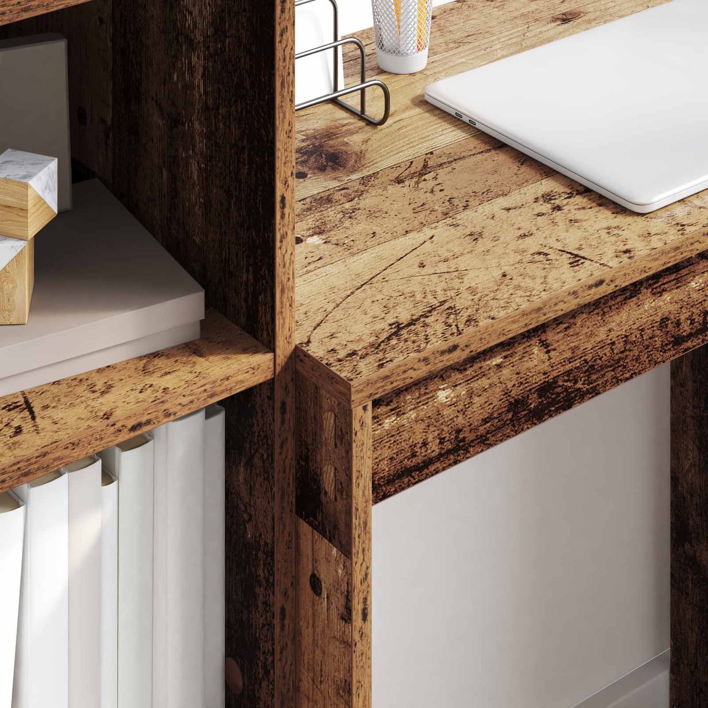 Scrivania con cassetto con lo scaffale 2 pcs Legno vecchio