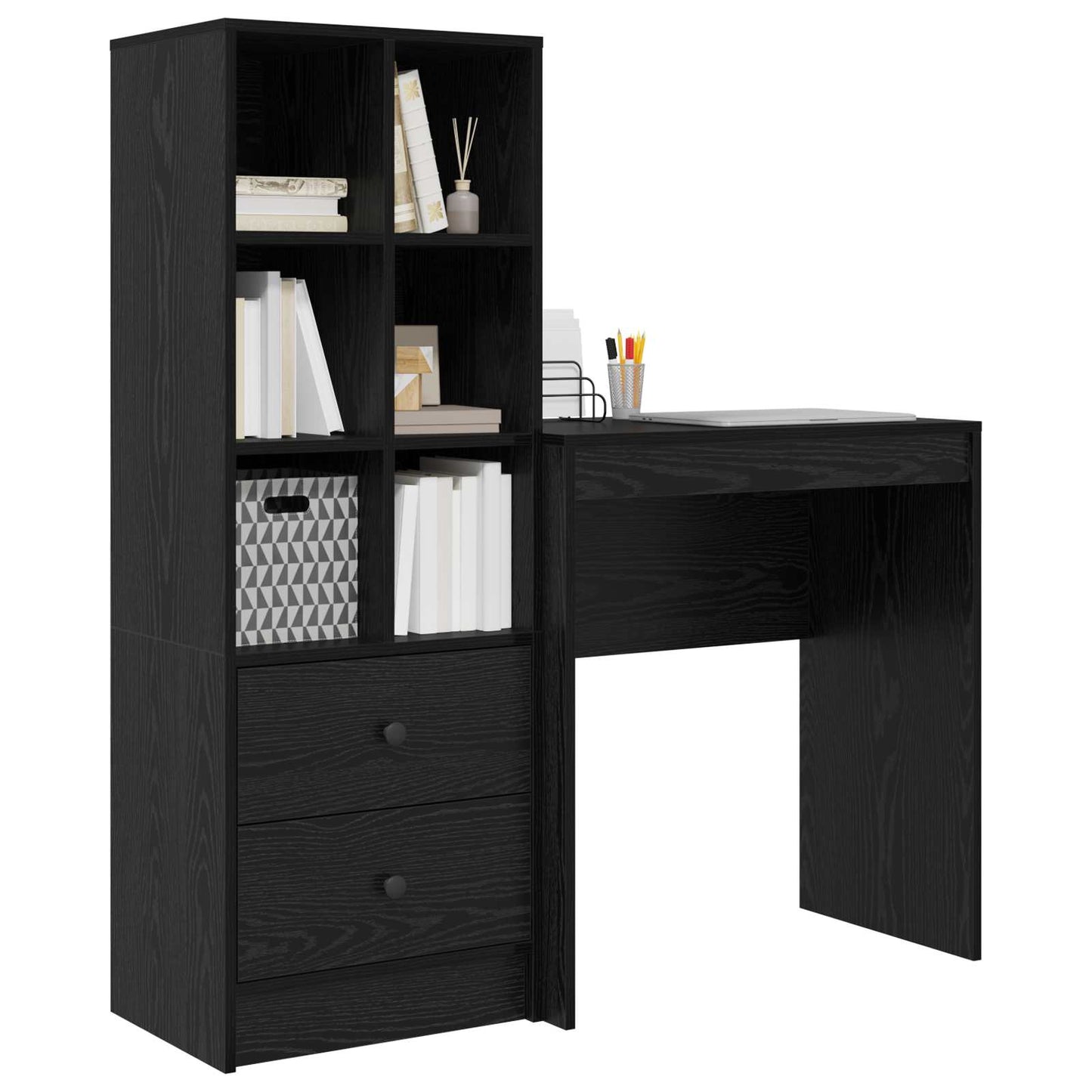 Scrivania con cassetto con lo scaffale 2 pcs Rovere Nero